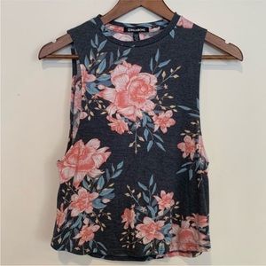 Billabong Floral Open Back Tank Soft Stretch Athleisure Top Small